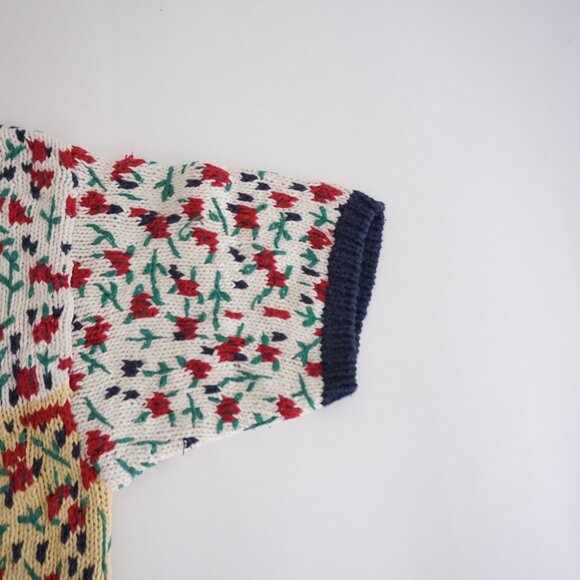 VTG Eagle’s Eye Patchwork Knit Cardigan 55% Ramie 45% Cotton Eclectic Grandpa M - Picture 4 of 9